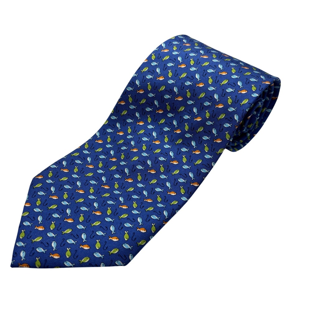 NWT JOS. A. BANK‎ Executive Collection Blue Fish Hook Silk Necktie Fishing Tie